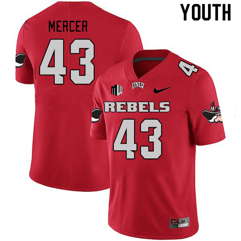 Youth #43 Mekhi Mercer UNLV Rebels 2023 College Football Jerseys Stitched-Scarlet